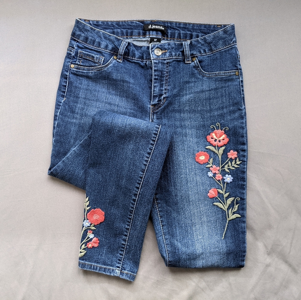 flower embroidered skinny jeans